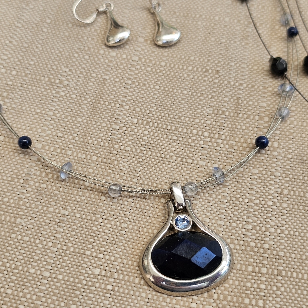 SET! Lia Sophia with 925 Teardrop Earrings & Beaded Choker SET! - Picture 4 of 14